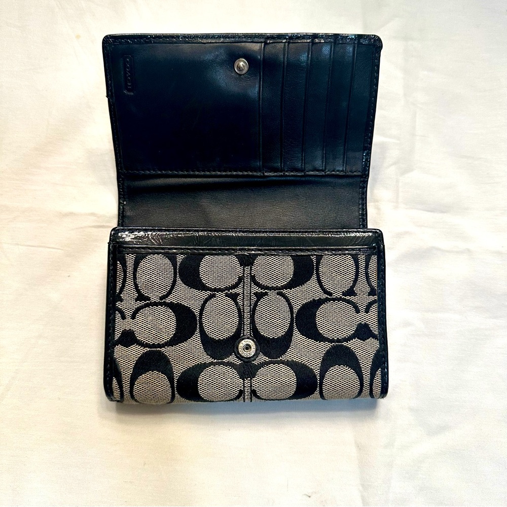 Coach Soho Black pleated leather signature canvas wallet